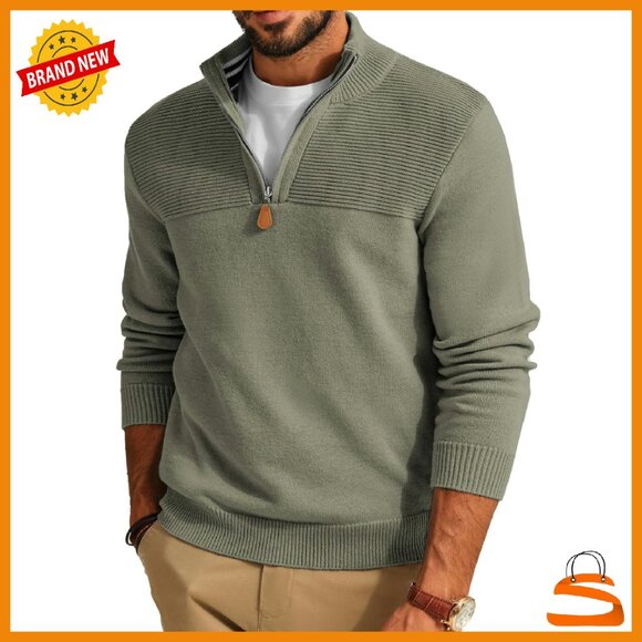 Men's Slim Fit Quarter Zip Pullover Recycled Material Mock Neck